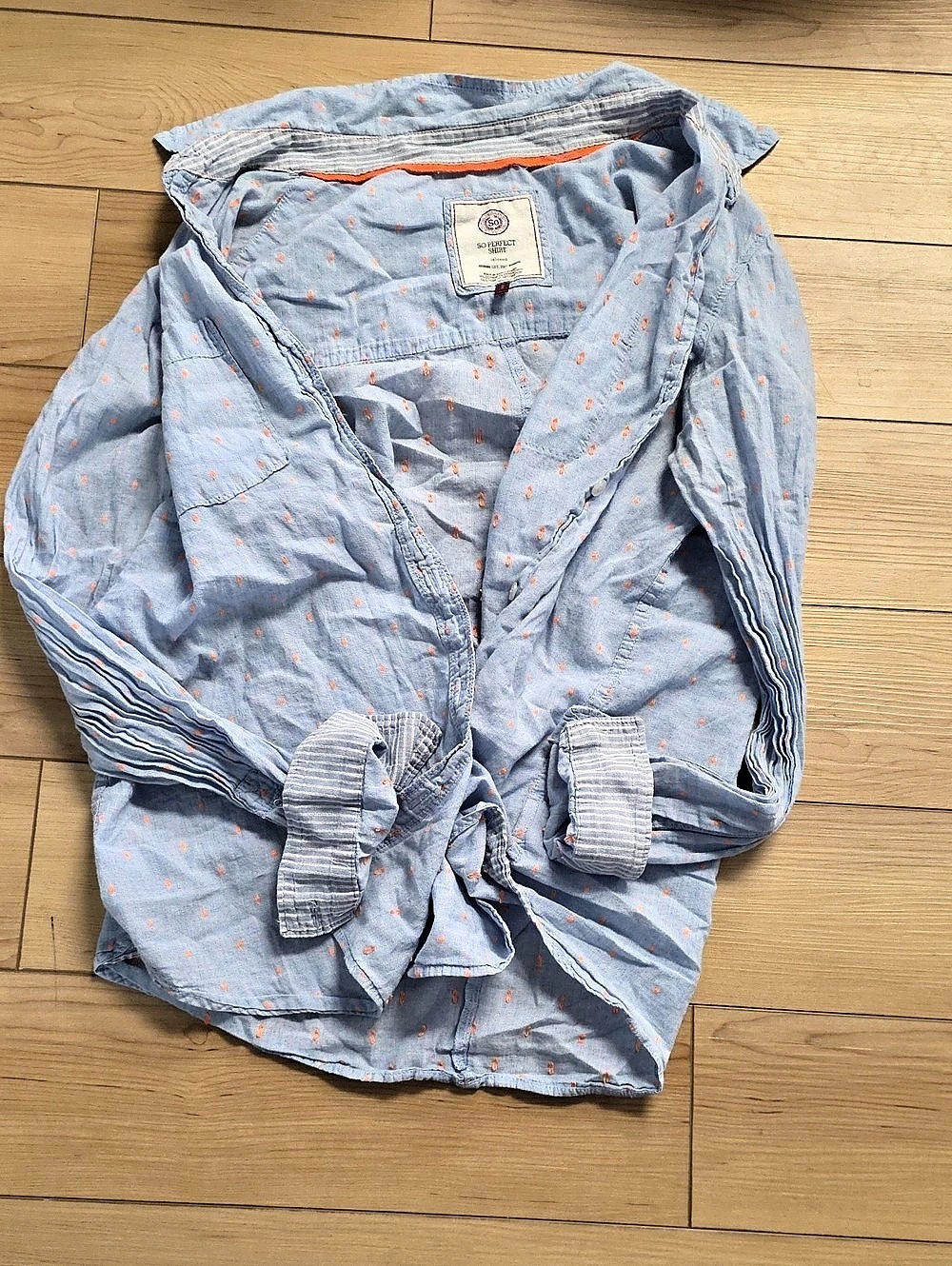 SO Perfect Shirt Relaxed Cotton Shirt in Blue & Orange Like New